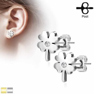 Crystal Centre Shamrock Surgical Steel Stud Earrings