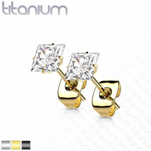 Square Prong Set CZ Implant Grade Titanium Stud Earrings