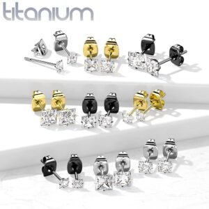 Square Prong Set CZ Implant Grade Titanium Stud Earrings