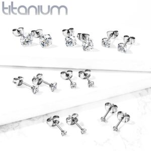Prong Set CZ Implant Grade Titanium Stud Earrings