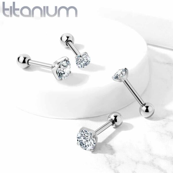 Titanium Prong Set CZ Cartilage Tragus Bar - Image 2