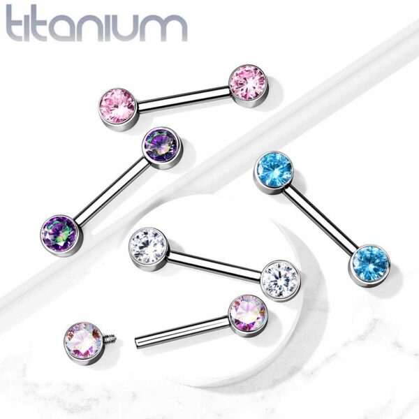 Internally Threaded Titanium CZ Nipple Bar - Image 4