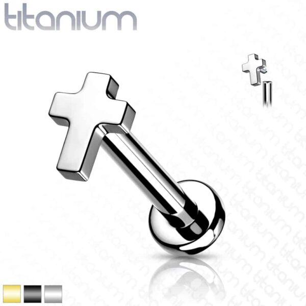 Internally Threaded Titanium Cross Labret Cartilage Stud - Image 3