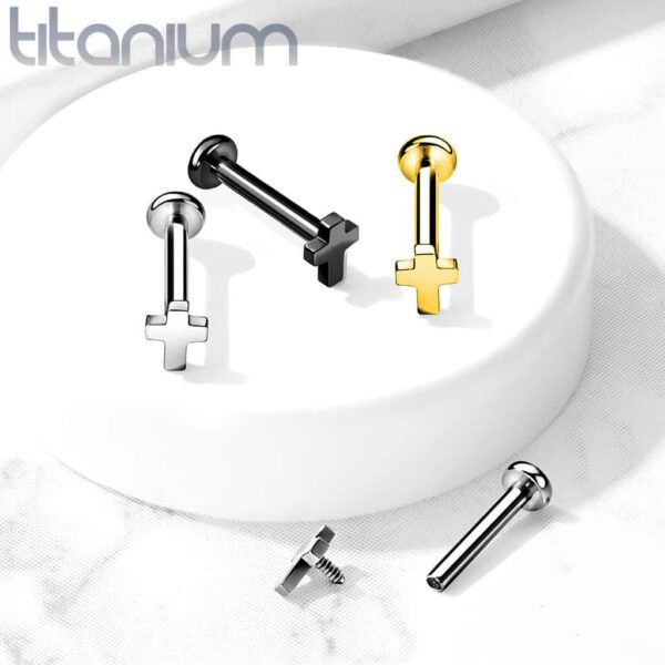 Internally Threaded Titanium Cross Labret Cartilage Stud