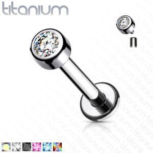 Titanium Labret With Bezel Set Gem Top