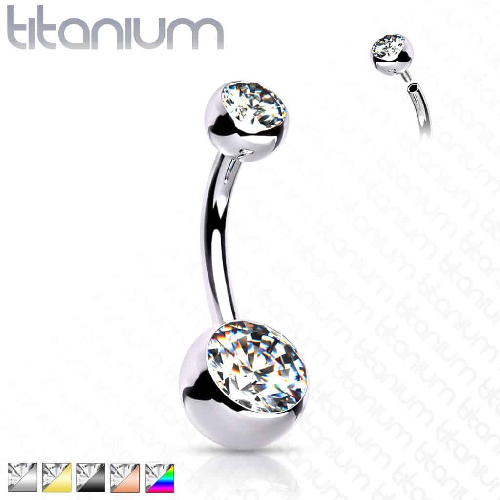 Titanium Double CZ Internally Threaded Belly Bar