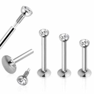 Internally Threaded Surgical Steel Monroe / Labret With 2mm Press Fit Gem 18/16g