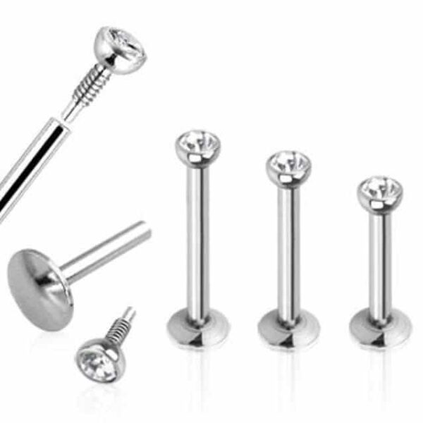 Internally Threaded Surgical Steel Monroe / Labret With 2mm Press Fit Gem 18/16g