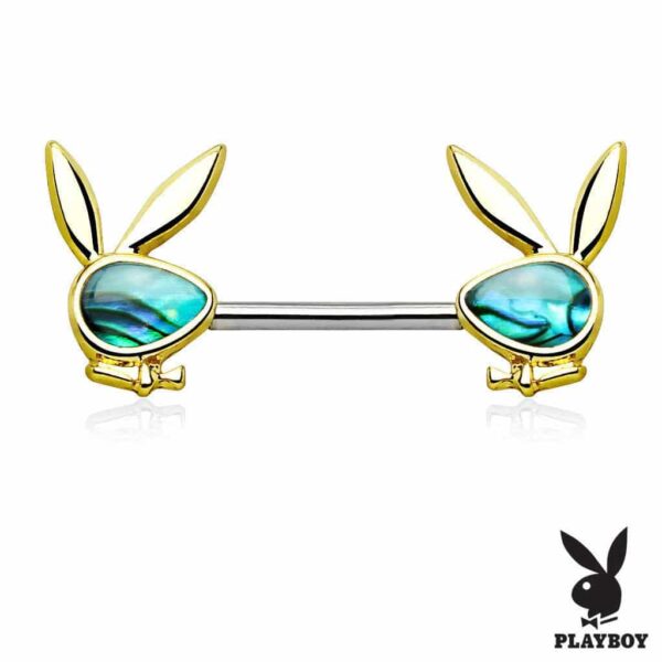 Playboy Nipple Piercing Surgical Steel Barbell - Sand Blast / Abalone - Image 2