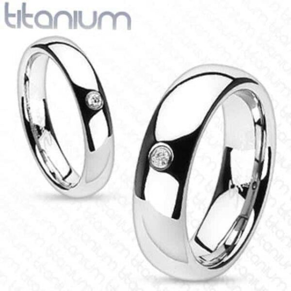 Solitaire CZ Centred Dome Solid Titanium Band Ring