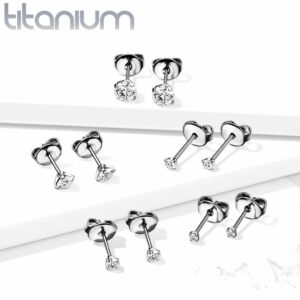 Martini Set Clear CZ Implant Grade Titanium Stud Earrings