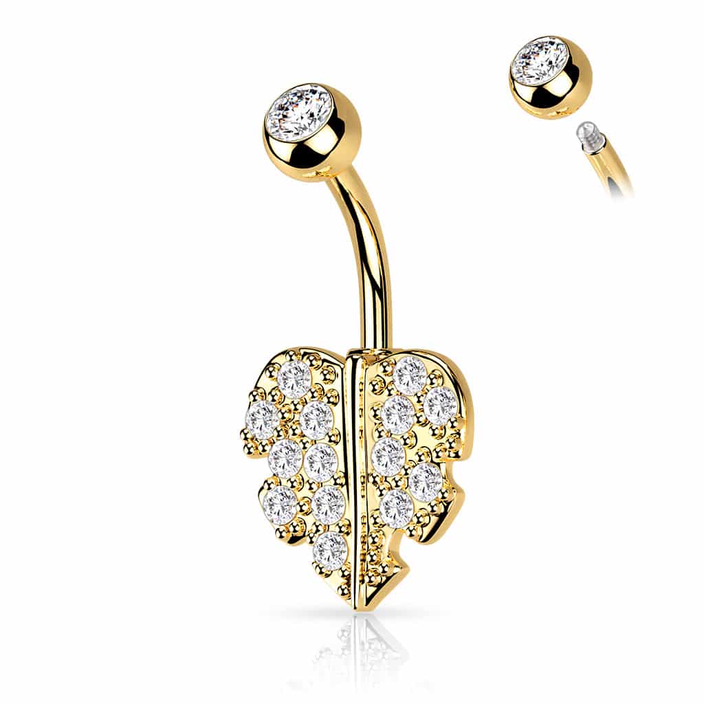 Heart Leaf Multi Paved CZ Belly Bar