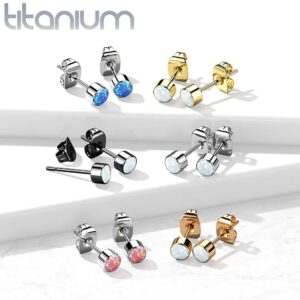 Bezel Set Opal Implant Grade Titanium Stud Earrings
