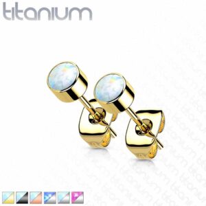 Bezel Set Opal Implant Grade Titanium Stud Earrings