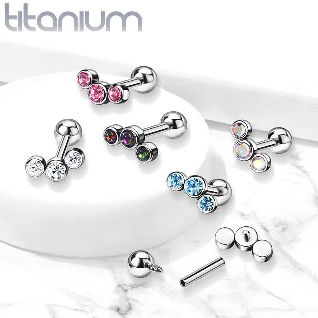 Titanium Cartilage Barbell With Bezel Set Austrian Crystals