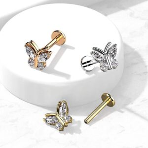 CZ Butterfly Top Internally Threaded Labret Cartilage Stud