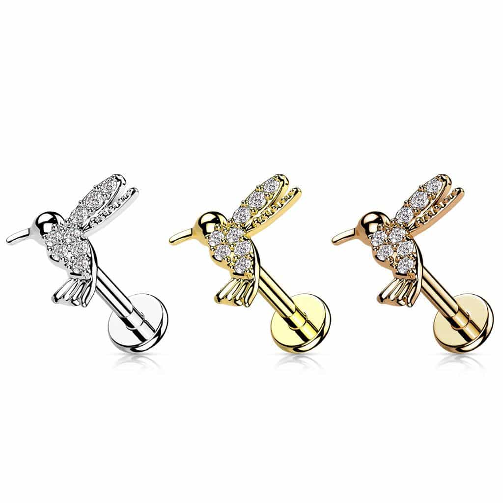 CZ Hummingbird Top Internally Threaded Labret Cartilage Stud - Image 3