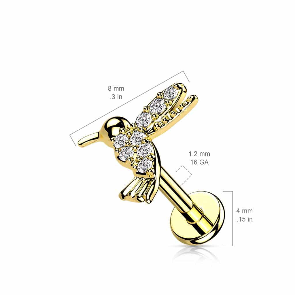 CZ Hummingbird Top Internally Threaded Labret Cartilage Stud - Image 2