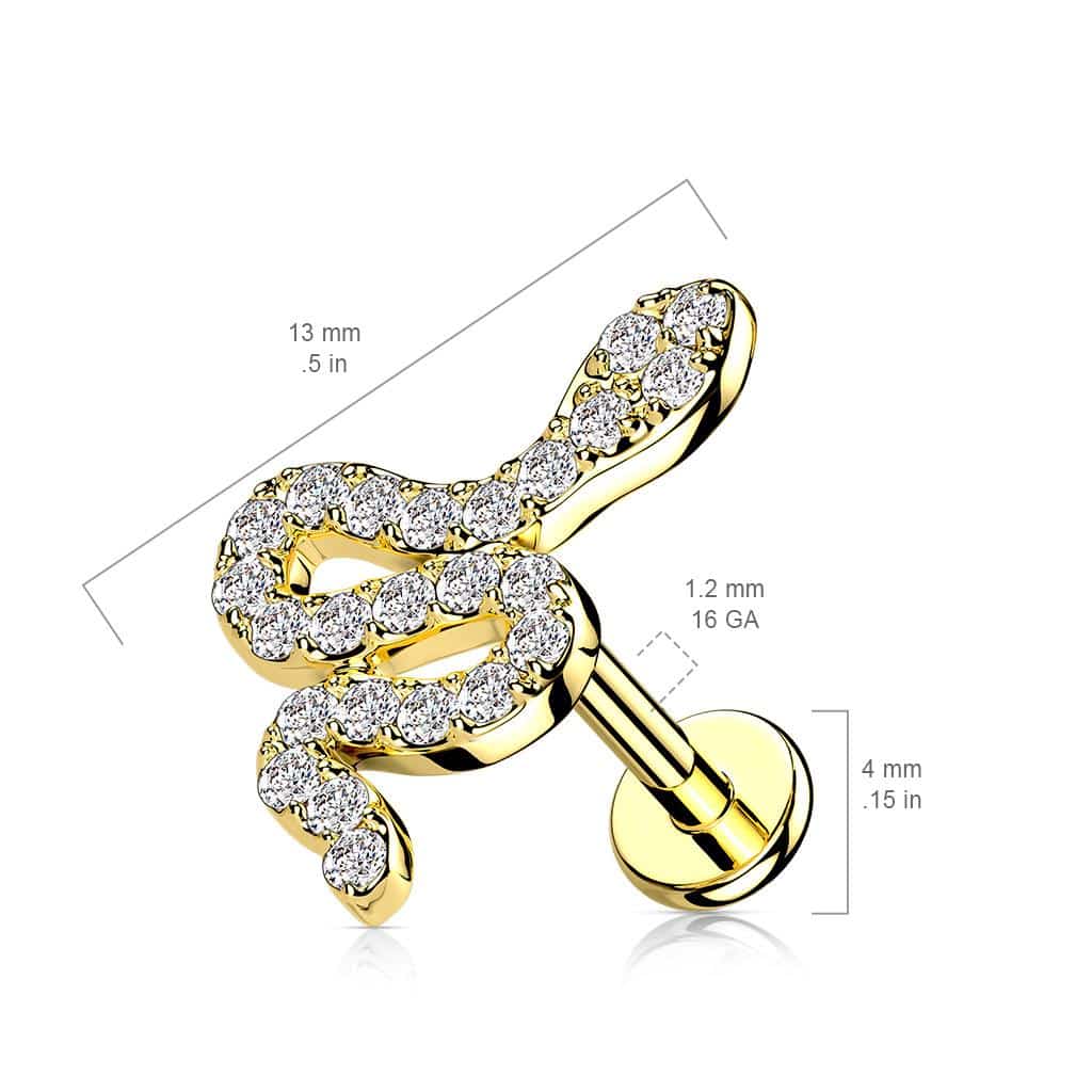 CZ Paved Snake Internally Threaded Labret Cartilage Stud - Image 2