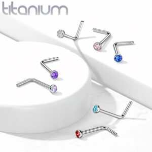 Grade 23 Titanium Press Fit Jewelled Micro Ball Top L Bend Nose Stud Ring