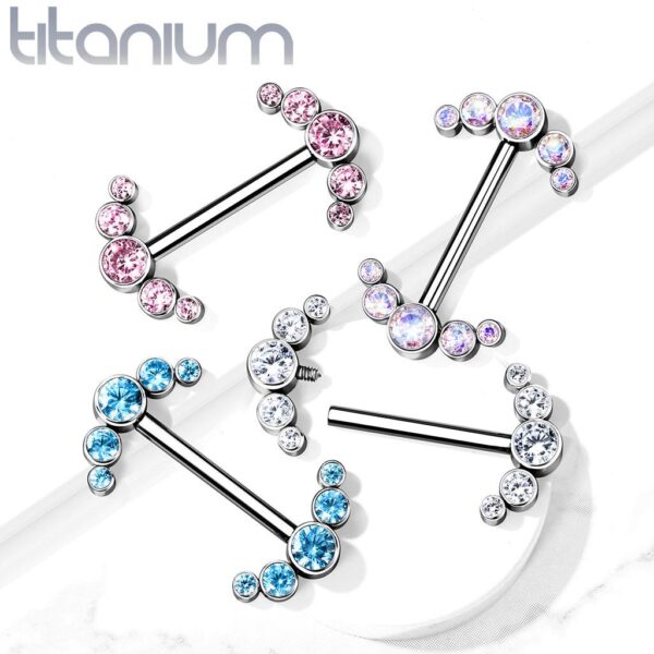 Internally Threaded Titanium Nipple Bar With CZ Curve Ends