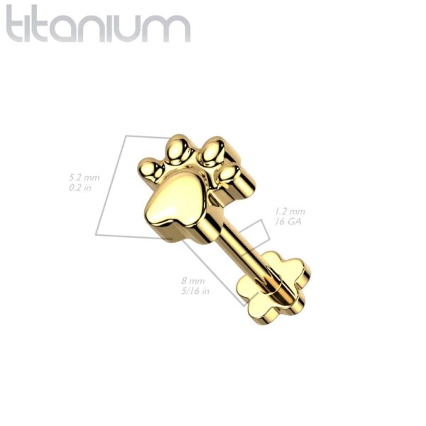 Titanium Threadless Flower Back Cartilage Monroe Stud With Paw Top - Image 2