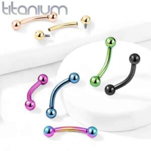 Internally Threaded PVD Over Titanium Curved Eyebrow Bar