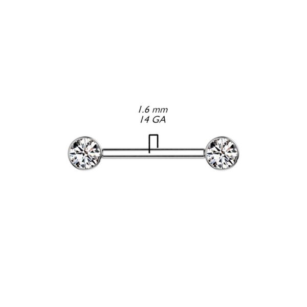 Internally Threaded PVD Titanium Bezel Set CZ Nipple Bar - Image 2