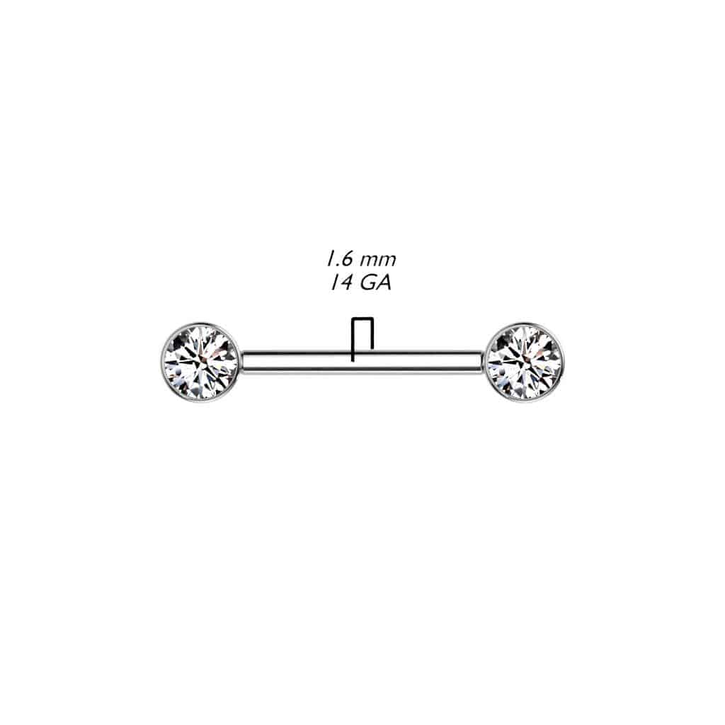 Internally Threaded PVD Titanium Bezel Set CZ Nipple Bar