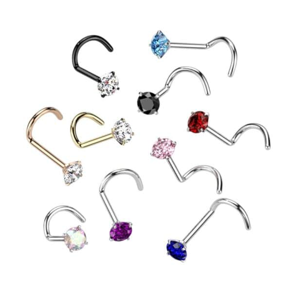 Titanium Nose Screw with 2mm Prong Set CZ