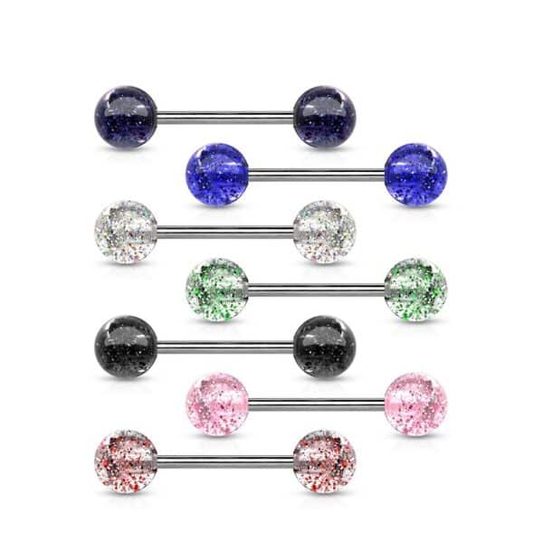 Externally Threaded Titanium Barbell With Acrylic Glitter Balls