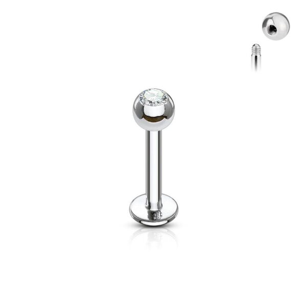 Titanium Externally Threaded Press Fit CZ Labret Cartilage Stud The