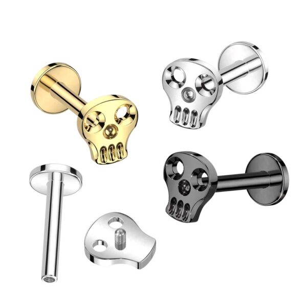 Titanium Internally Threaded Labret Cartilage Stud With Hollow Skull Top