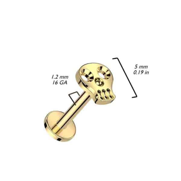 Titanium Internally Threaded Labret Cartilage Stud With Hollow Skull Top - Image 2