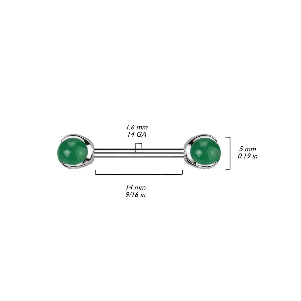 Implant Grade Titanium Internally Threaded Nipple Barbell With Claw Set Natural Stone Ends