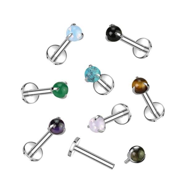 Titanium Internally Threaded Labret With Claw Set Natural Stone Top