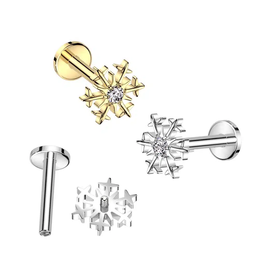 Titanium Internally Threaded Labret With CZ Snowflake Top The