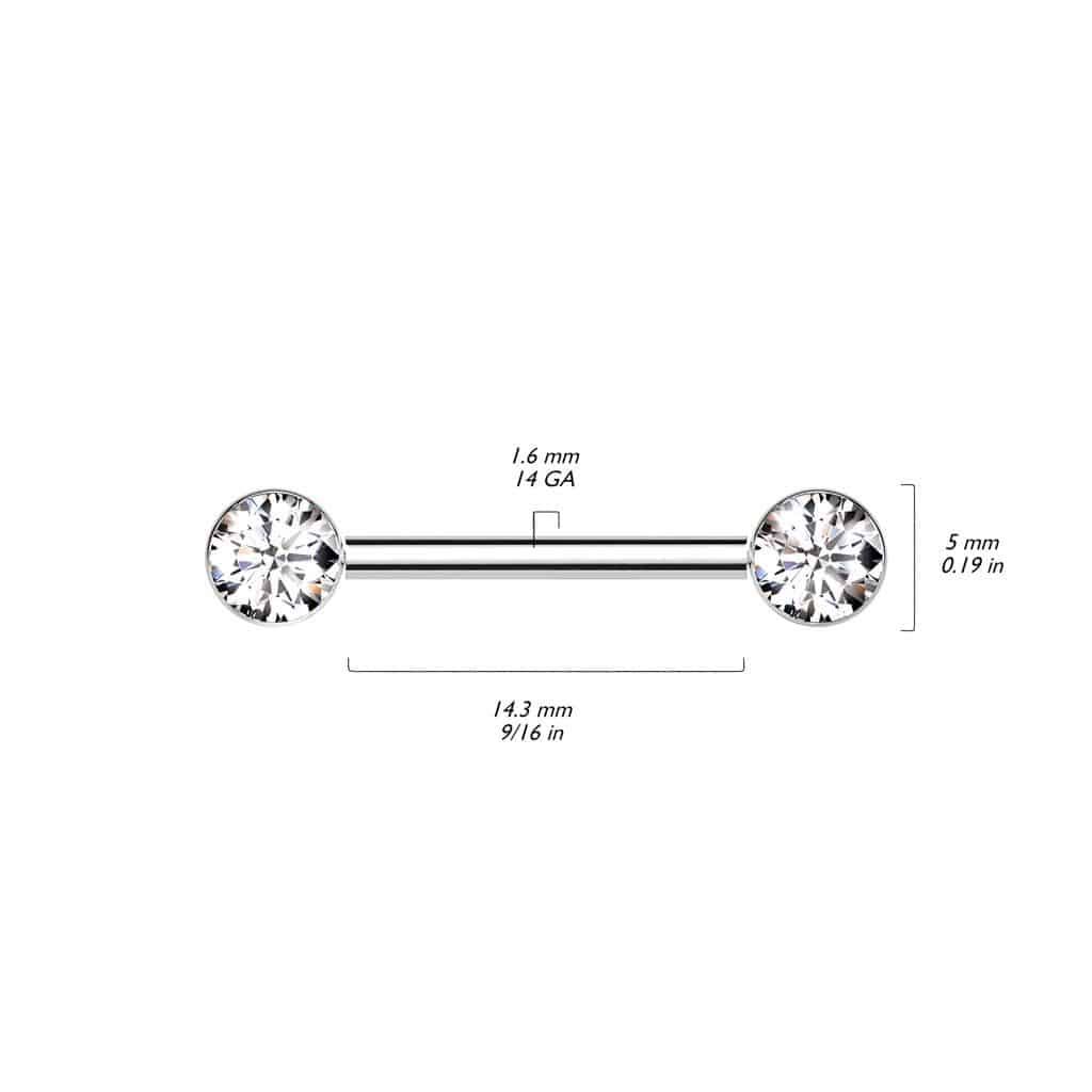 Titanium Threadless Push In Nipple Bar With Bezel Set CZ Ends