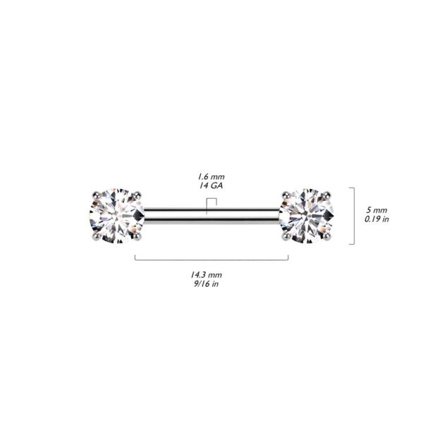 Titanium Threadless Push In Nipple Bar With Prong Set CZ Ends - Image 2