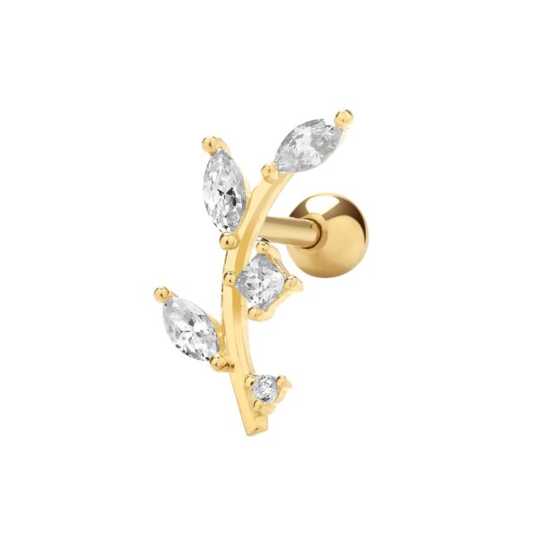 9ct Gold CZ Leaf Cartilage Stud